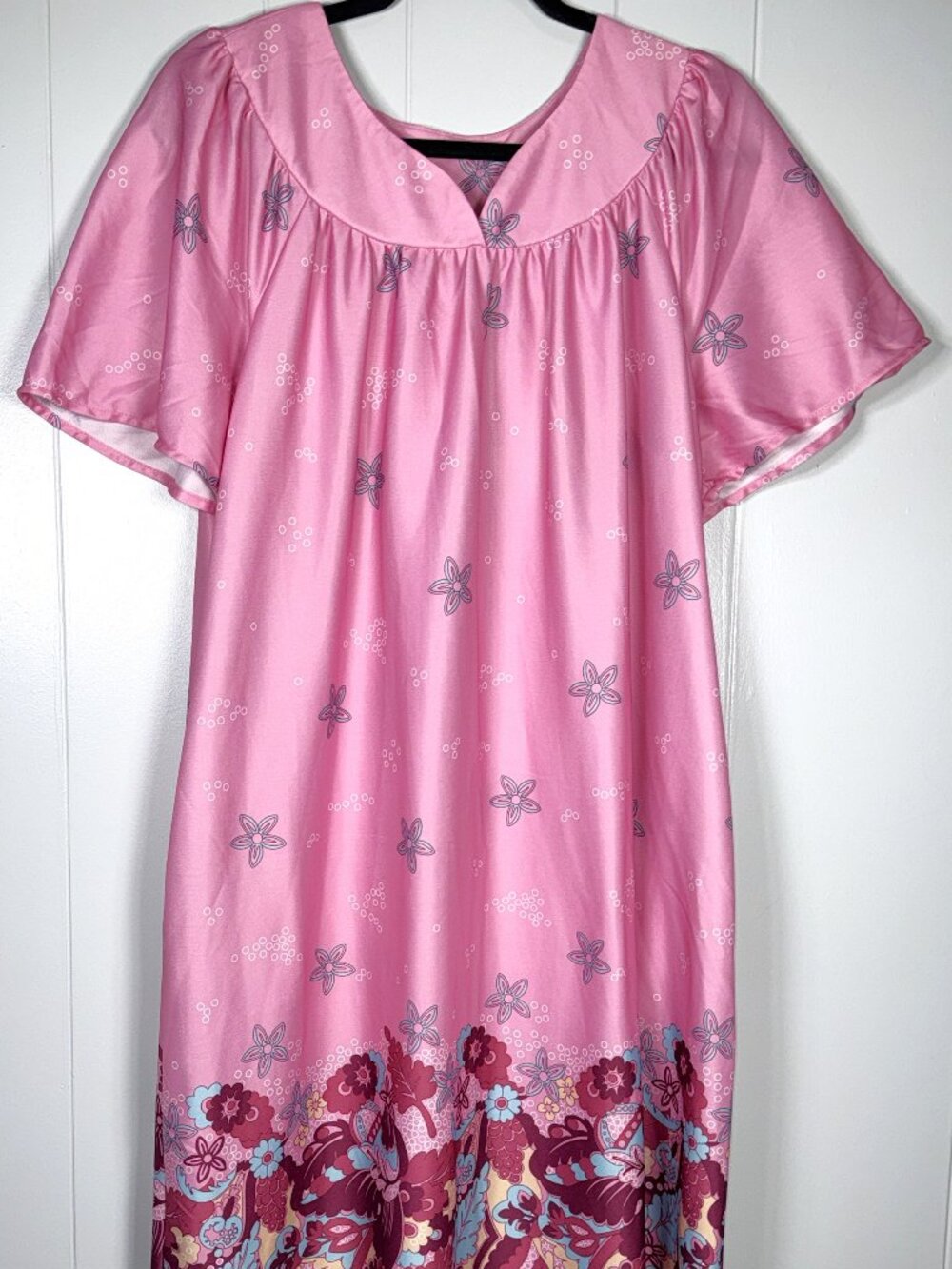 VTG Anthony Richards Muumuu Mumu Patio House Dress Sleep Nightgown Pink Floral L